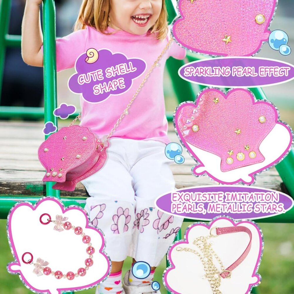 Shells Little Girl Crossbody Purse for Toddler,Shoulder Handbag,Pearl Princess C - Picture 3 of 7